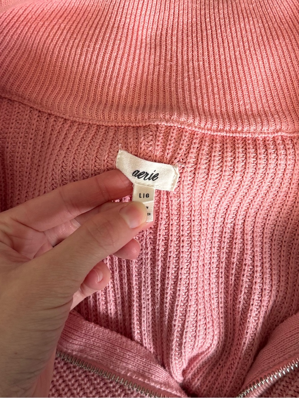 Aerie Beyond Quarter Zip Sweater Pink, size L, EUC! - Picture 4 of 5